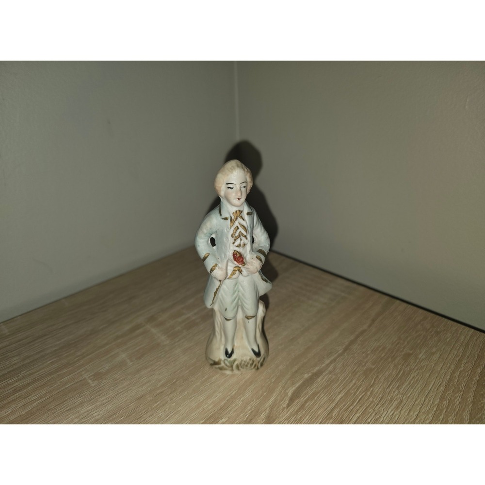 Vintage Bisque Porcelain Colonial Gentleman Figurine Blue Hand Painted Japan